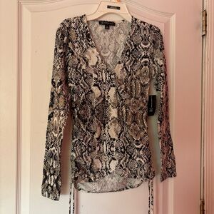 INC International Concepts Brown and Tan Wrap Blouse